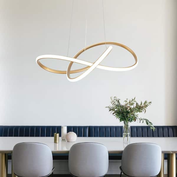 1-Light Dimmable Integrated LED Gold Irregular Staggered Circular Design Chandelier for Dining Room