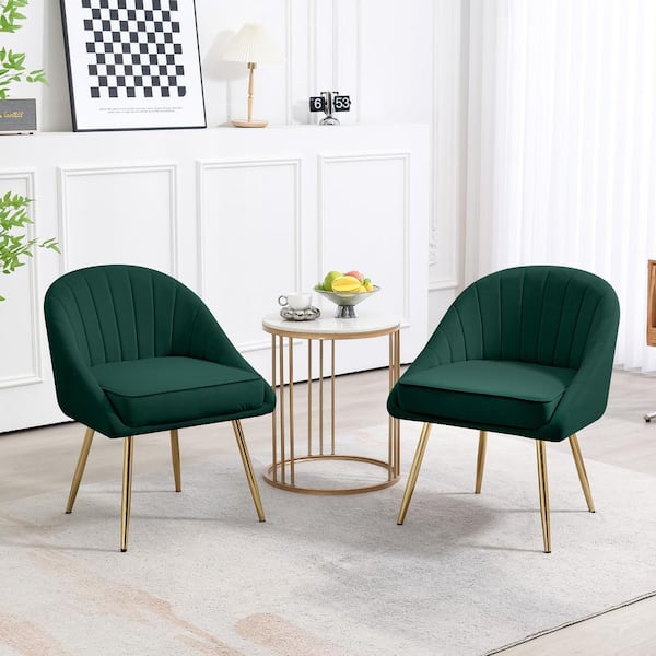 JEAREY Biscuit Dark Green Upholstered Outdoor Dining Chair with Tufted Back (Set of 2)