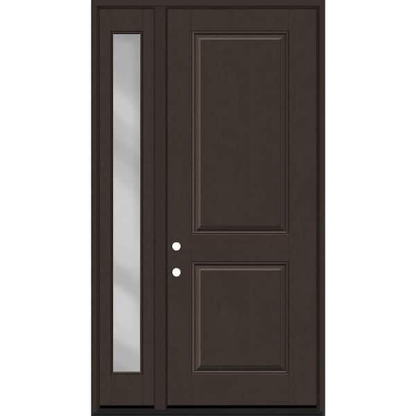Regency 51 in. x 96 in. 2P Squaretop RHIS Hickory Stain Mahogany Fiberglass Prehung Front Door w/ Clear 12 in. SL 6-9/16