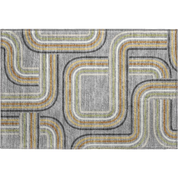 Mayfield Premium Machine Washable Abstract AMF2535 Gray 2 ft. x 3 ft. Accent Rug