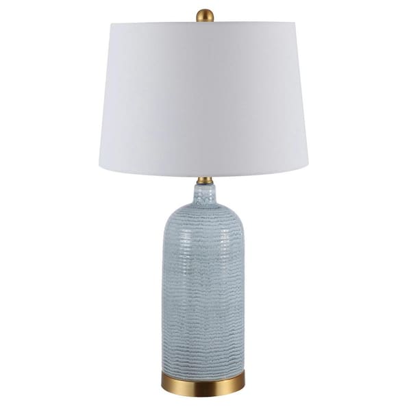 SAFAVIEH Stark 27 in. Blue Table Lamp with White Shade