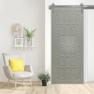 42 in. x 84 in. Whatever Daddy-O Dove Wood Sliding Barn Door with Hardware Kit in Stainless Steel