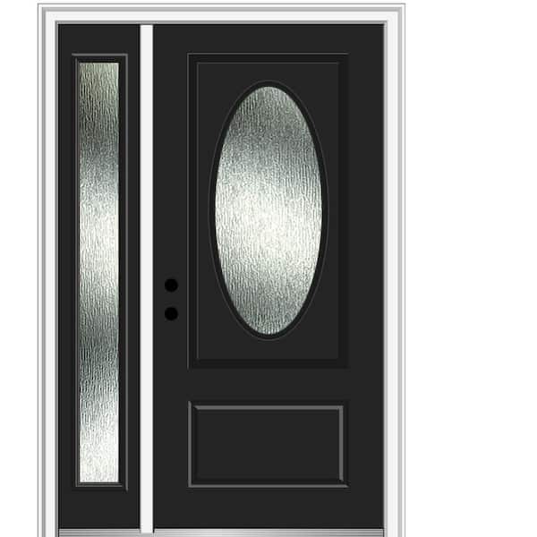 MMI Door 48 in. x 80 in. Right-Hand/Inswing Rain Glass Black Fiberglass Prehung Front Door on 4-9/16 in. Frame