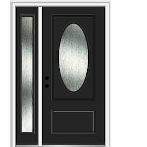 50 in. x 80 in. Right-Hand/Inswing Rain Glass Black Fiberglass Prehung Front Door on 4-9/16 in. Frame
