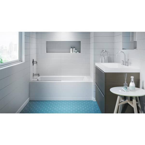 PROJECTA 60 in. x 32 in. Acrylic Left Drain Rectangular Low-Profile AFR 18 in. Apron Front Soaking Bathtub in White