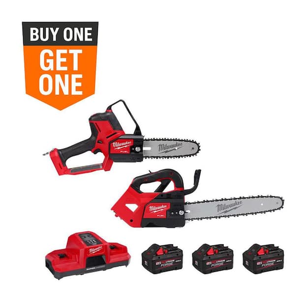 M18 FUEL 18V Brushless Battery 8 in HATCHET Pruning Saw 14 in Top Chainsaw, (3) FORGE 8.0 Battery, Dual Super Charger
