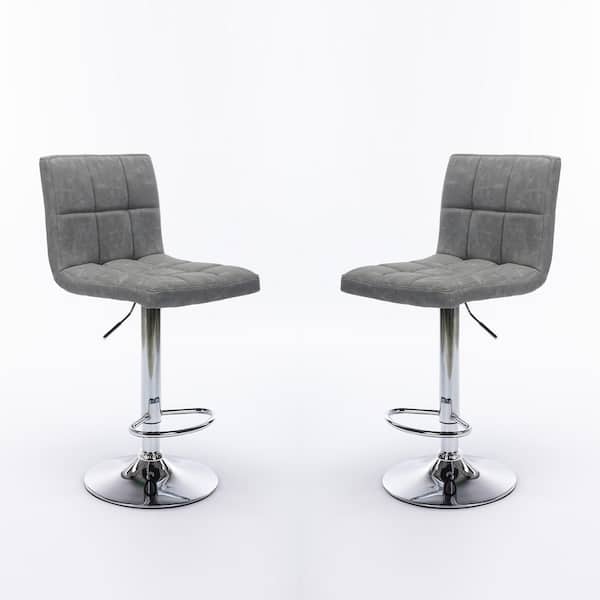 Unbranded 45.28 in. H Modern Square Pu Leather Adjustable Armless Kitchen Bar Stools (Set of 2) Gray