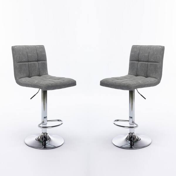 Unbranded 45 in. Gray High Back Metal Frame Adjustable Cushioned Bar Stool with PU-Seat (Set of 2)