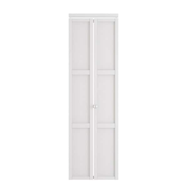 24 in. x 80 in. 3-Panel, Solid Core Wood, White PVC Covering, MDF, Interior Bi-Fold Door for Closet with Hardware Kits
