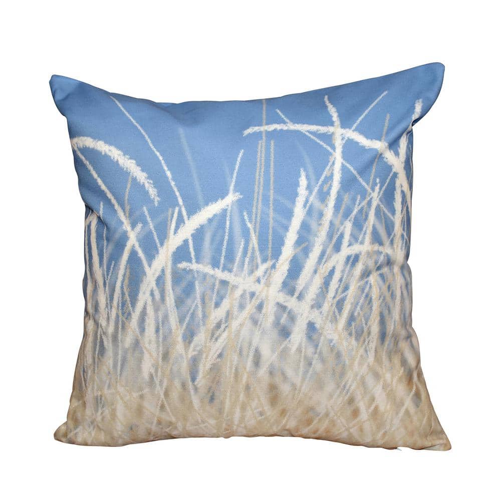 Blue Sea Grass 1 Floral Print Throw Pillow
