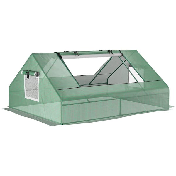 Outsunny 71 in. x 55 in. x 32 in. Mini Tunnel Greenhouse, Garden Planting Shed, Outdoor Flower Planter Warm House, Green