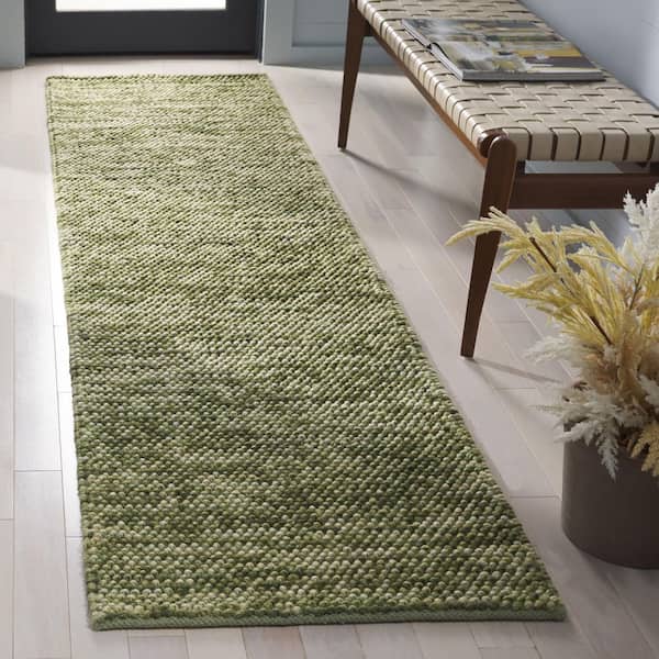 Natura 2 ft. x 9 ft. Green/Ivory Textured Solid Runner Rug