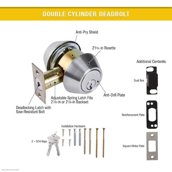 Satin Chrome Double Cylinder Deadbolt