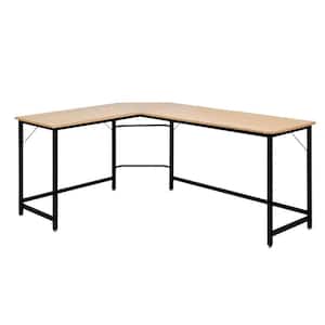 66 in. W Shape Natural Computer Desk with Adjustable Feet and a Free CPU Holder