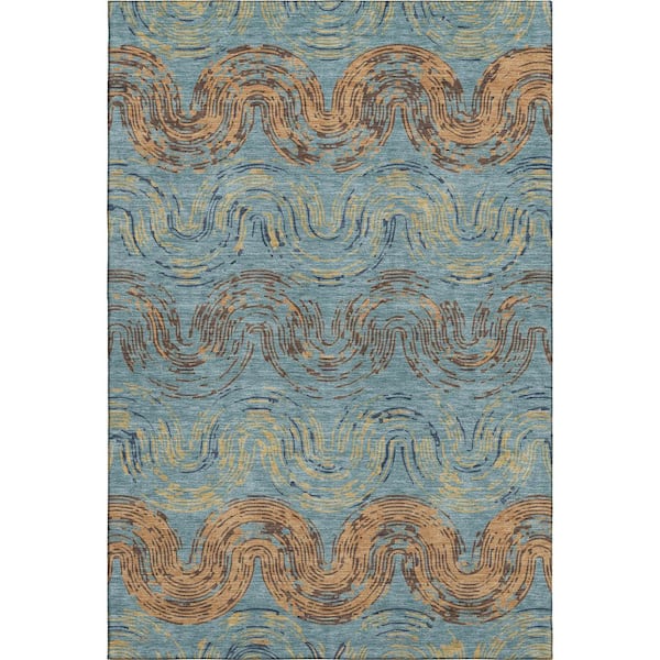 Mayfield Premium Machine Washable Abstract AMF2461 Teal 3 ft. x 5 ft. Area Rug