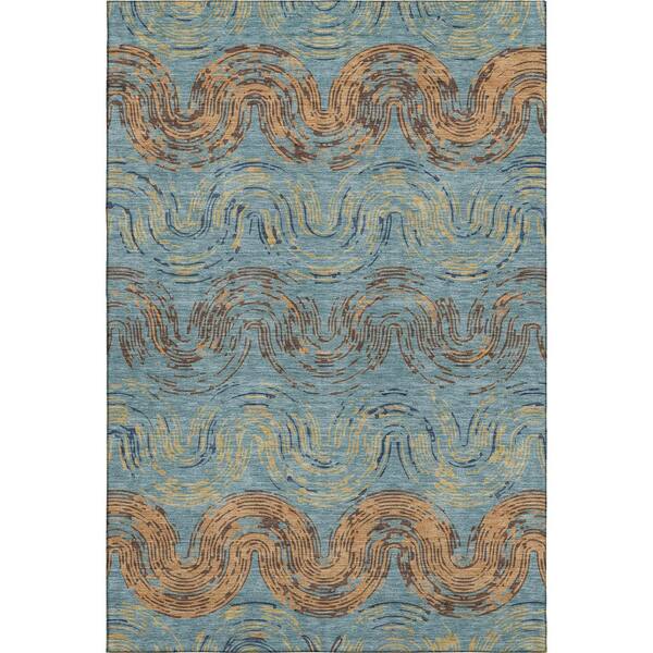 Mayfield Premium Machine Washable Abstract AMF2461 Teal 5 ft. x 7 ft. 6 in. Area Rug