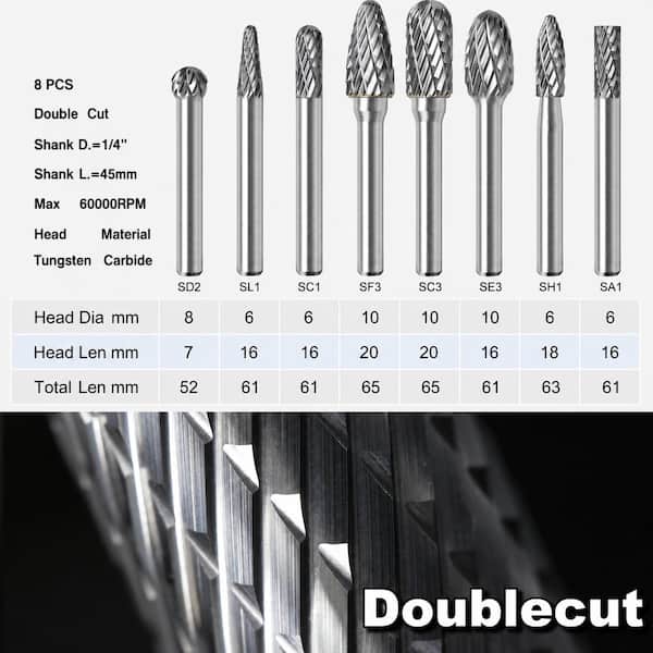 1/4 in. Tungsten Carbide Rotary Bit, Carbide Burr Assortment (8-Piece)