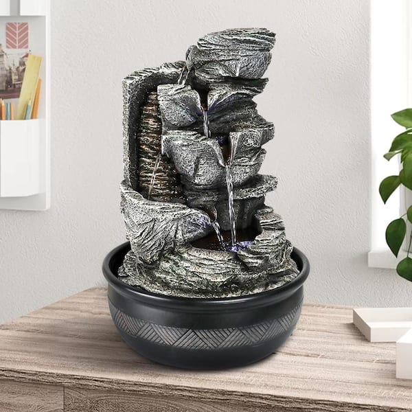 Watnature Resin Crafted Stacked Rock Water Fountain 15.7in. 6-Tier  Rockery Indoor Water Feature with LED Light for Home Office YDS31022 The  Home Depot