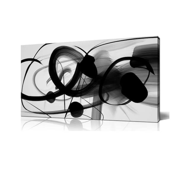Unbranded A Canvas Wall Art, Framed Abstract Line Black and White Picture Ink, 20 in. x 40 in. x 0.2 in.