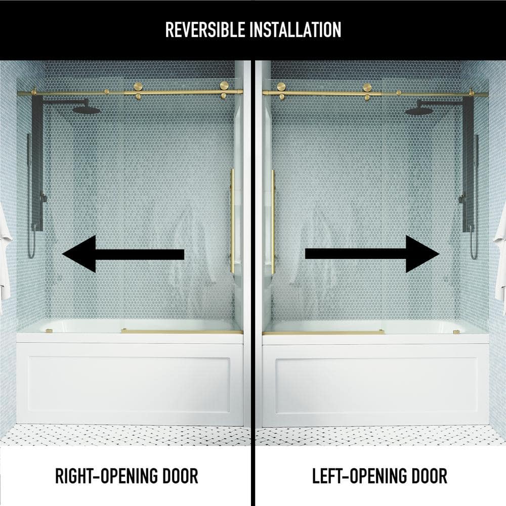 Elan E-Class 56-60" Matte Gold Frameless Sliding Tub Door with Clear Glass
