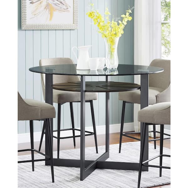 Olson Glass Top Gray Metal Trestle Base Dining Table Seats 4