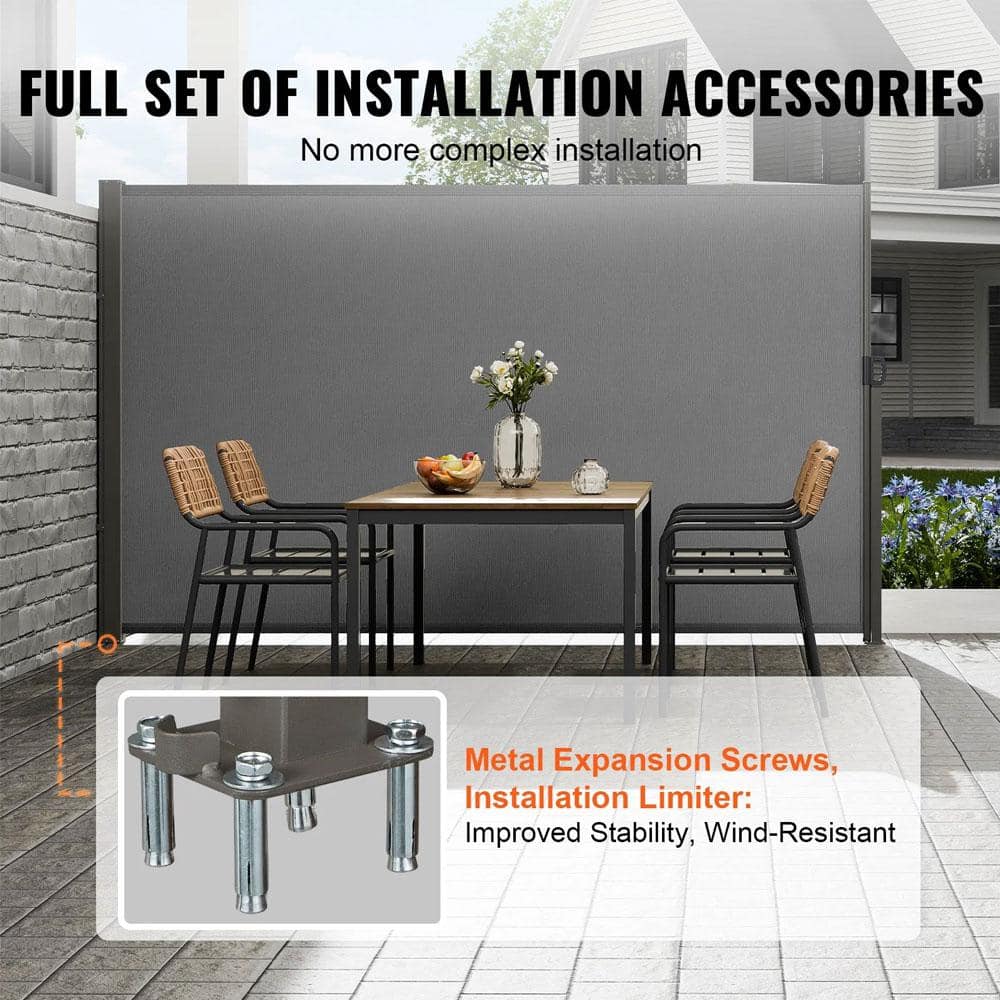 Gray Aluminum Retractable Side Awning for Patio Privacy