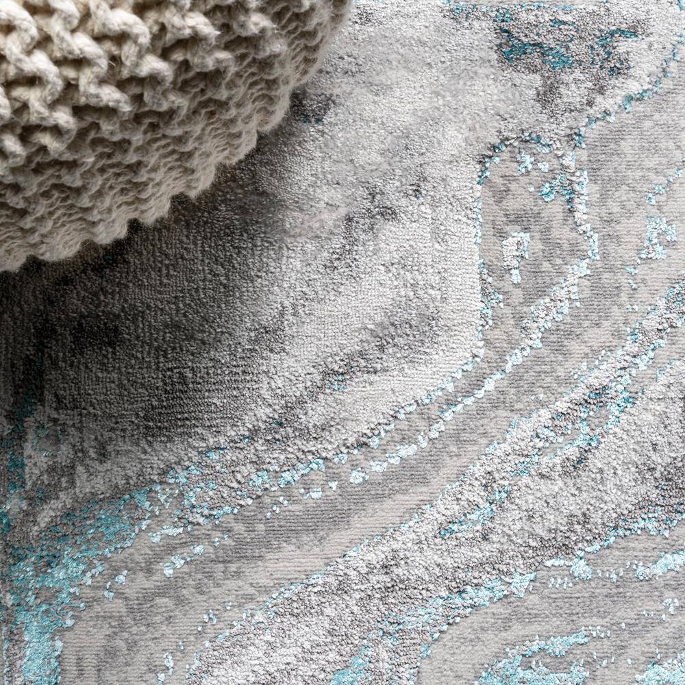 Gray and Turquoise Abstract Washable Synthetic Runner Rug 2' x 10'