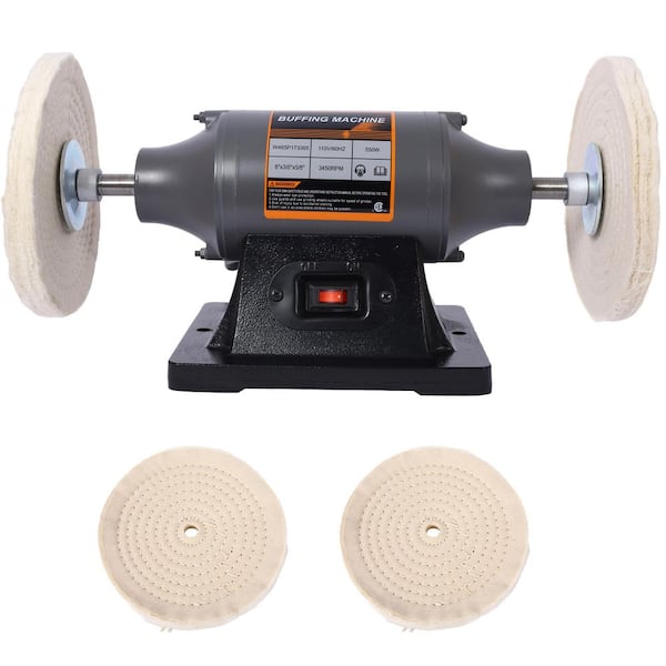 maocao hoom 8 in. Electric Polisher Benchtop Buffer Grinder, Includes 4-Pieces 80Ply Thic Buffing Wheels for Polishing