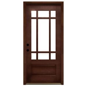 36 in. x 80 in. Craftsman 9 Lite Stained Mahogany Wood Prehung Front Door