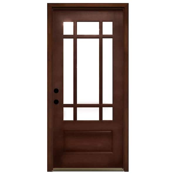 Steves & Sons 36 in. x 80 in. Craftsman 9 Lite Stained Mahogany Wood Prehung Front Door