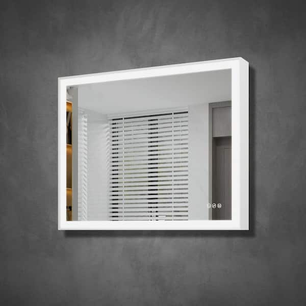 WELLFOR ERIC 40 in. W x 32 in. H Rectangular Aluminum Framed Anti-Fog Touch Sensor LED Wall Bathroom Vanity Mirror in White