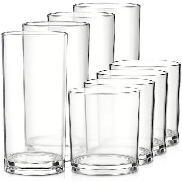 14 oz. Rocks and 20 oz. Water Cups Unbreakable Plastic Glasses Drinkware Reusable BPA-Free Dishwasher Safe Set of 8