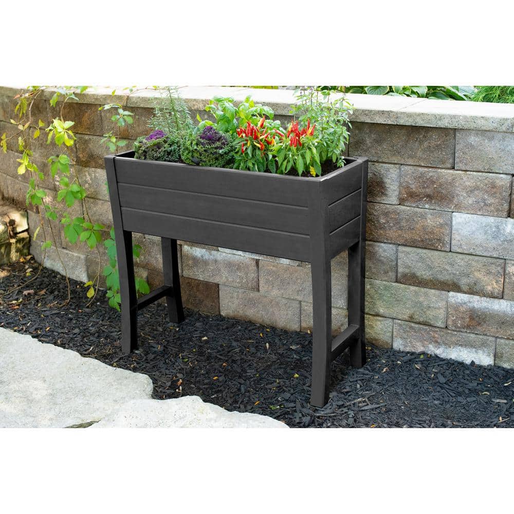 NuVue Dark Gray Polymer Elevated Garden Box with Woodgrain Texture