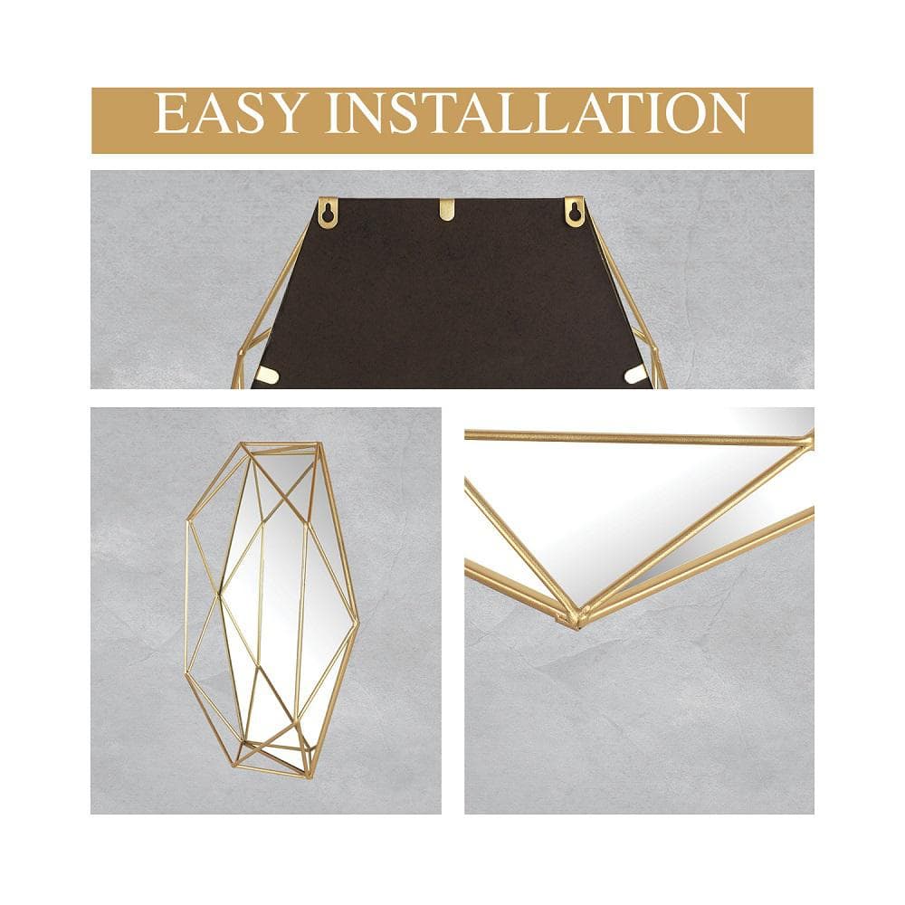 Geometric Gold Metal Frame Oval Wall Mirror, 22x17
