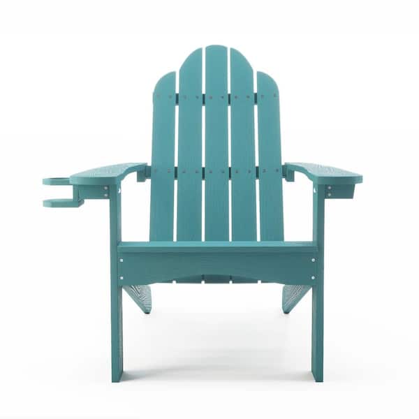 LUE BONA Classic Lake Blue Plastic All-Weather Weather Resistant with Cup Holder Outdoor Patio Adirondack Chair