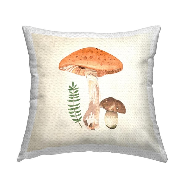 Stupell Industries Woodland Botanical Mushrooms Beige Square Outdoor Throw Pillow