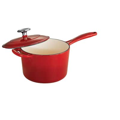 Gourmet 2.5 qt. Enameled Cast Iron Sauce Pan in Gradated Red with Lid