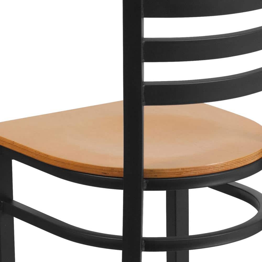 Natural Wood Seat Black Metal Ladderback Side Chair