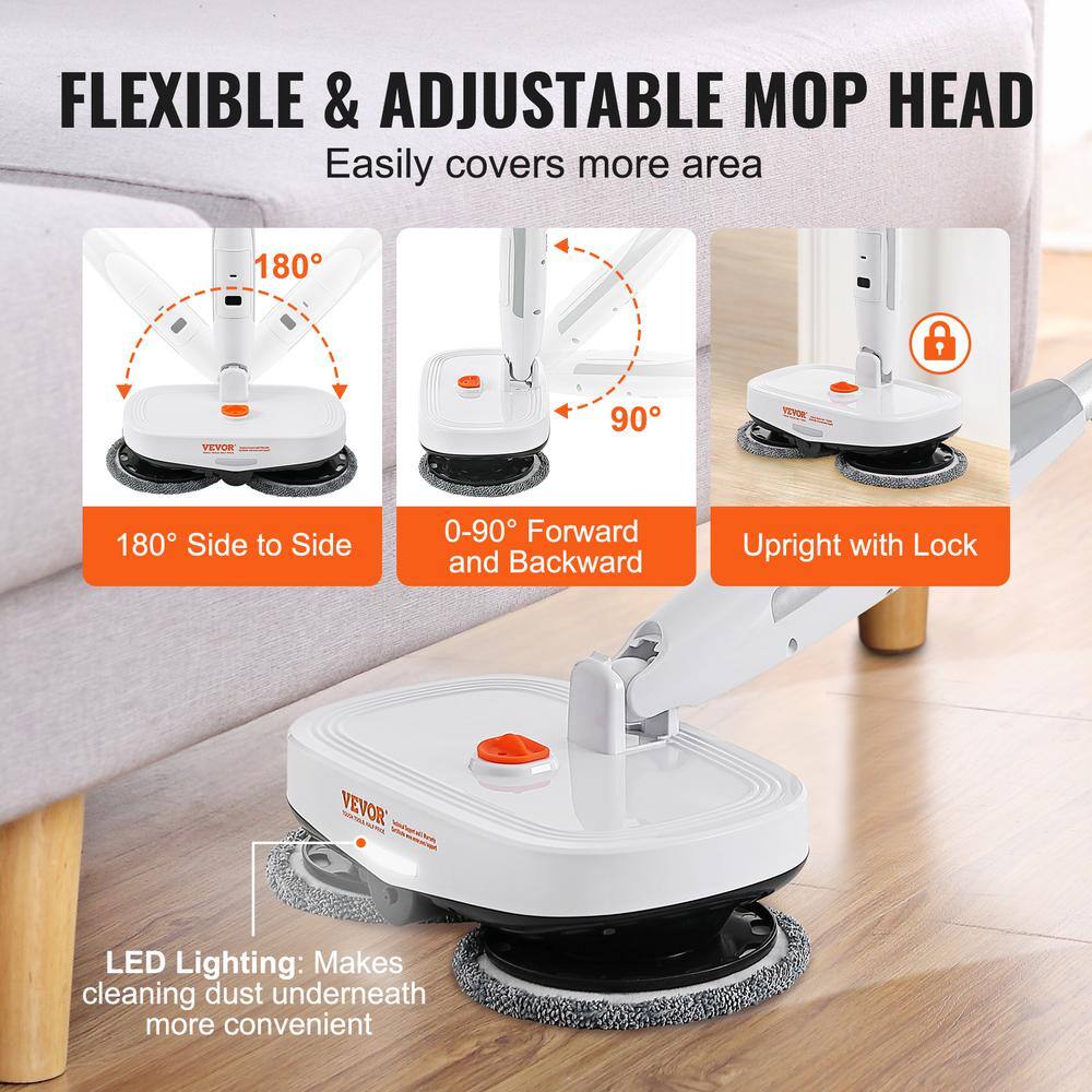 Cordless White Electric Spin Mop with Dual Heads and Microfiber Pads