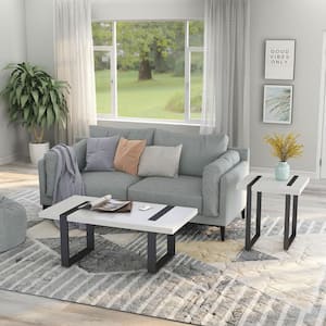 Harlene 47.25 in. White and Gun Metal Rectangular Wood Top 2-Piece Coffee Table Set