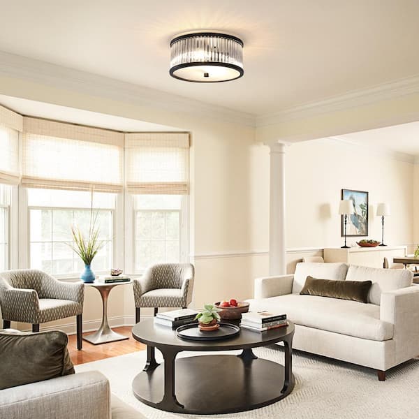 12 in. 2-Light Matte Black Modern Flush Mount Ceiling Light with Clear Glass Tubes