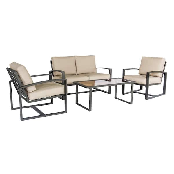 Leisure Made Jasper 4-Piece Aluminum Patio Conversation Set with Tan Polyester Cushions