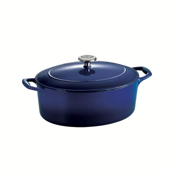 Tramontina 7 Quart Blue Enamel Cast Iron Dutch Oven w/Lid Round Stock Sauce  Pot