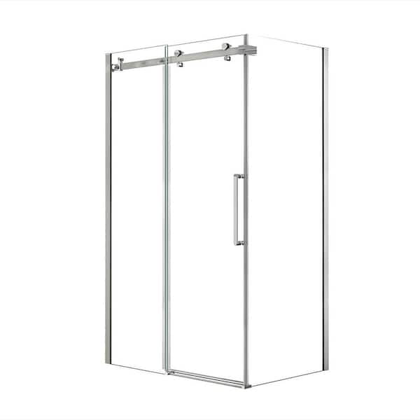 Halo 34 in. x 48 in. x 79 in. Frameless Corner Sliding Shower Enclosure in Chrome