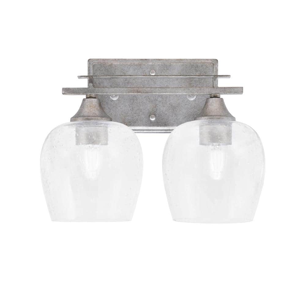Ontario 13.25 in. 2-Light Vanity Light Aged Silver Clear Bubble Glass Shade