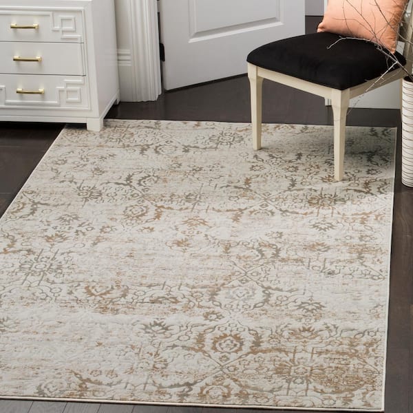 Artifact Gray/Cream Doormat 3 ft. x 5 ft. Floral Area Rug