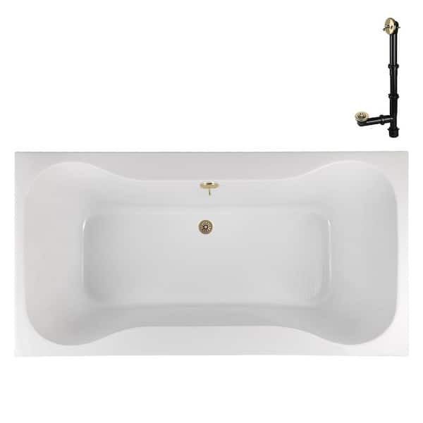 Streamline N-4480-769-PBR 66 in. x 34 in. Rectangular Acrylic Soaking Drop-In Bathtub, with Center Drain in Polished Brass