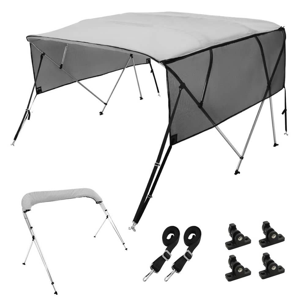 4 Bow Bimini Top Boat Cover 8ftx54in.x91-96in. 600D Polyester Canopy with Aluminum Alloy Frame Mesh Sidewalls Light Grey price history on PriceWatchPro