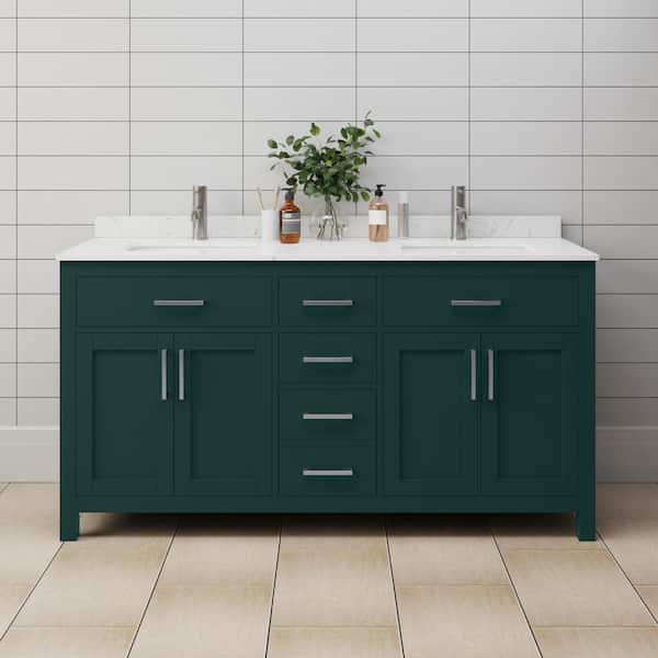 Wyndham Collection Beckett 66 in. W x 22 in. D x 35 in. H Double Sink Bathroom Vanity in Green with Carrara Cultured Marble Top