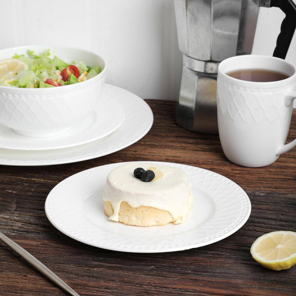 White Porcelain Beaded 32-Piece Dinnerware Set, Service for 8